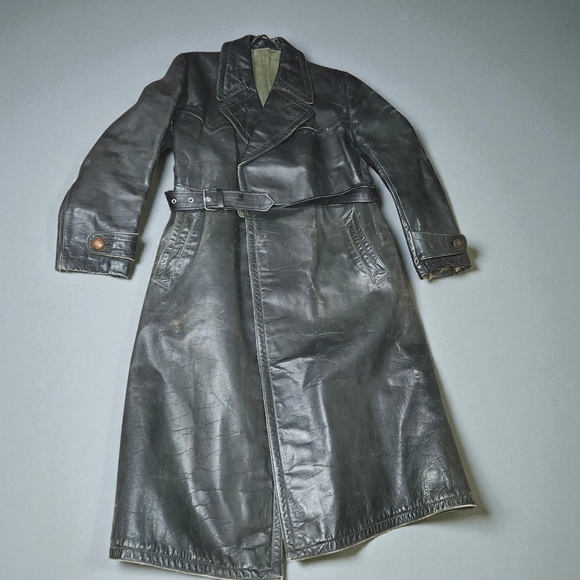 WW2 ORIGNAL GERMAN WEHRMACHT OFFICER LEATHER GREATCOAT Fischer Trachten Kleidung - Picture 3 of 13